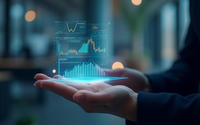 Sleek, futuristic personal finance device displaying financial data projections, implying advanced AI integration.