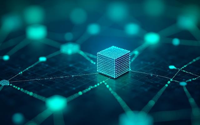 Intricate network of glowing blockchain nodes, representing secure financial transactions.